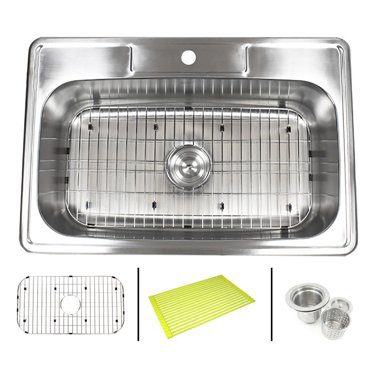 33'' Brushed Stainless Steel Single Bowl Drop-In Kitchen Sink