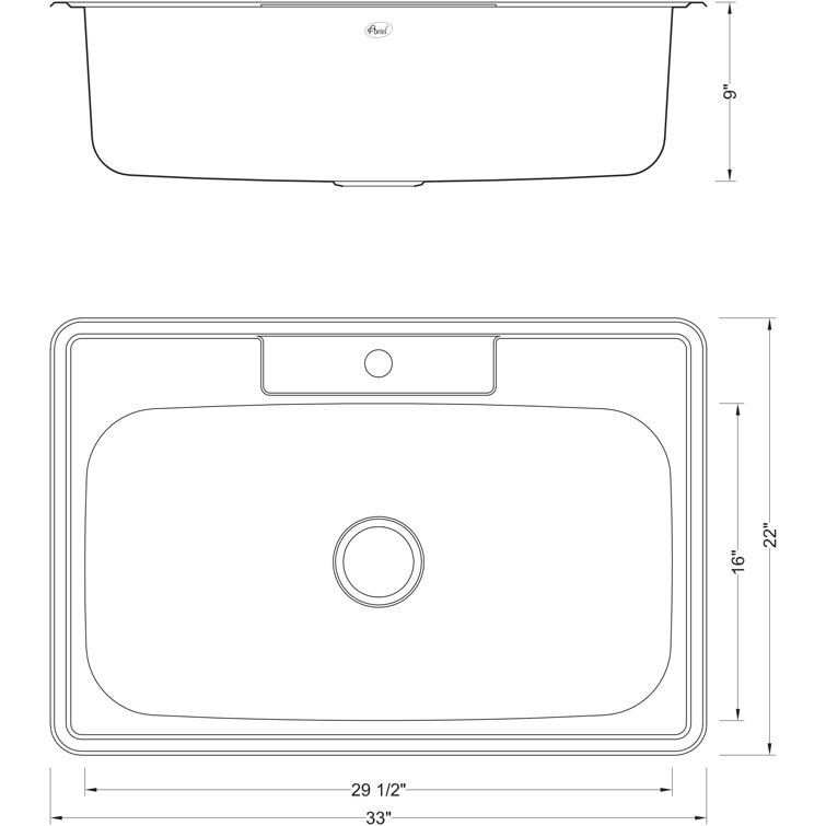 33'' Brushed Stainless Steel Single Bowl Drop-In Kitchen Sink