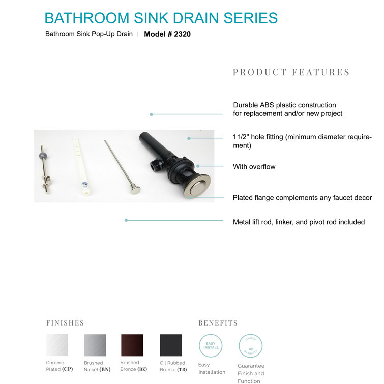Brushed Nickel Pop-Up Bathroom Sink Drain Assembly with Overflow