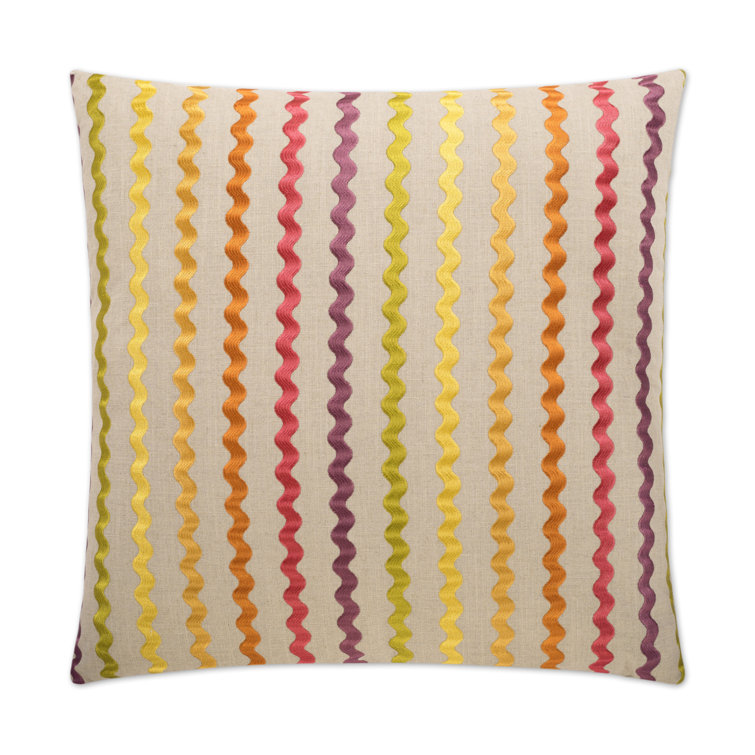 24'' Multicolor Embroidered Linen Square Throw Pillow