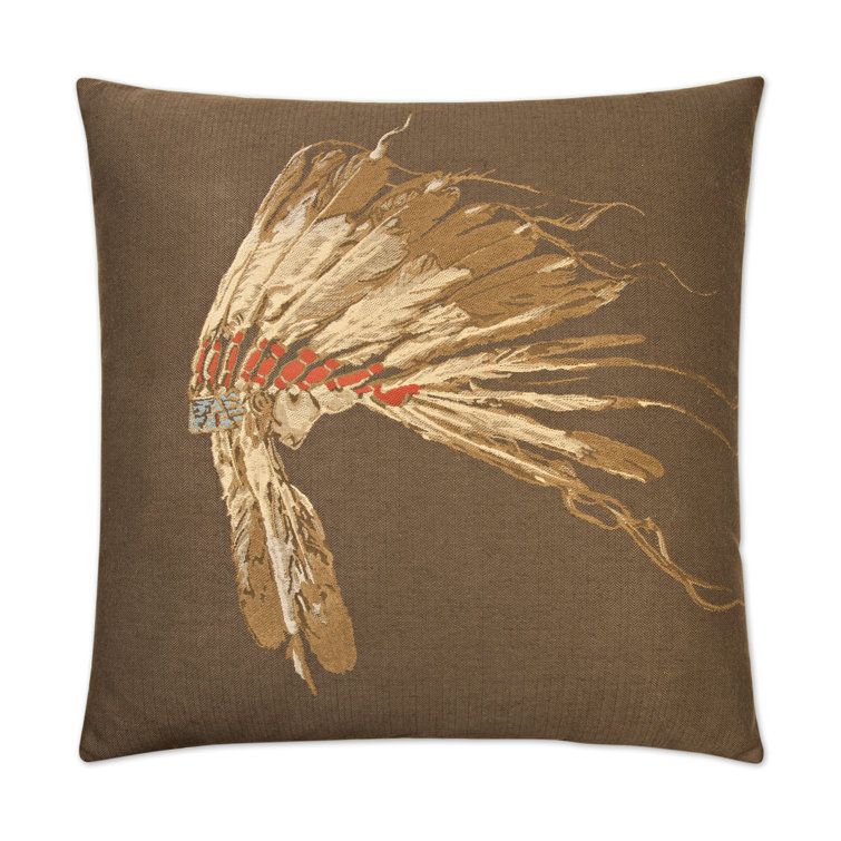 Woodland Brown Feather Embroidered Square Throw Pillow