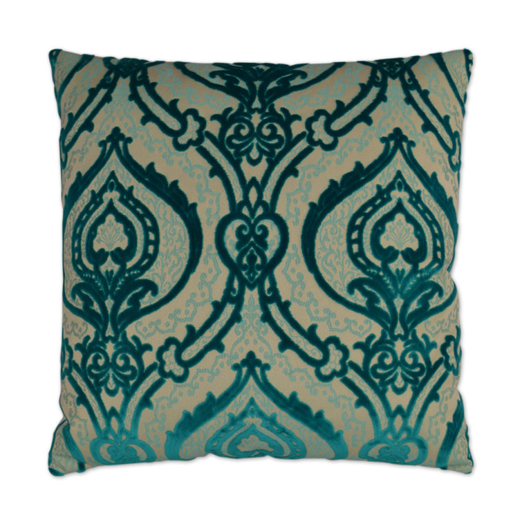 Turquoise Square Polyester Throw Pillow with Down Blend Insert