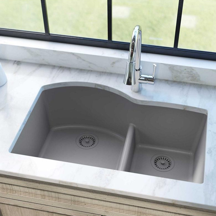 Greystone Quartz 33" Double Bowl Undermount Kitchen Sink