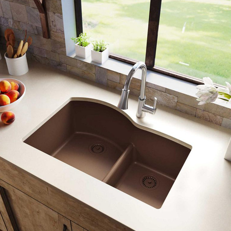 Mocha Quartz Double Bowl Undermount Kitchen Sink