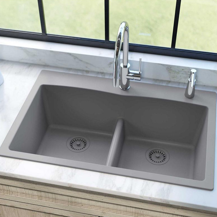Greystone Quartz Double Basin Drop-In Kitchen Sink