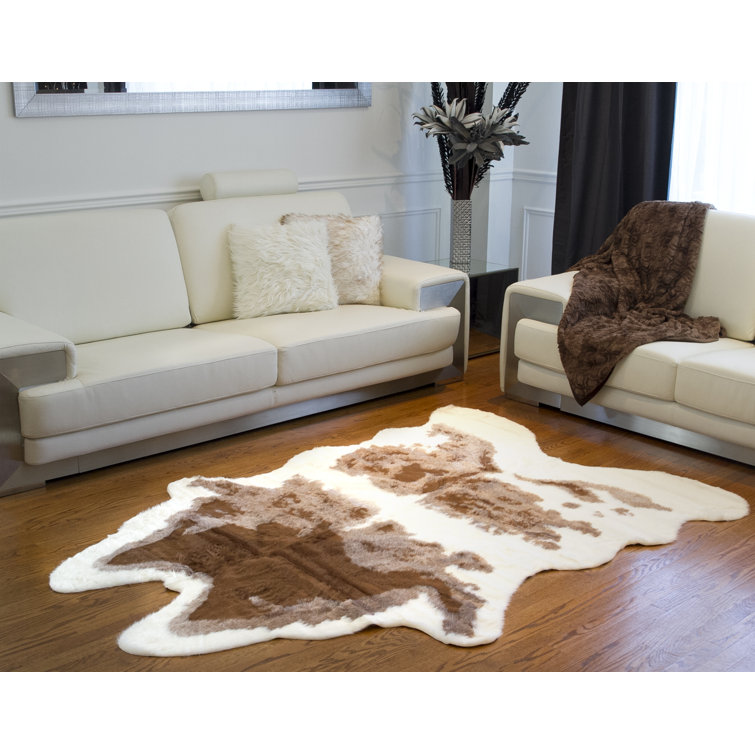 Sunray Brown & Off-White Faux Cowhide Easy-Care Rug 5'x7.5'