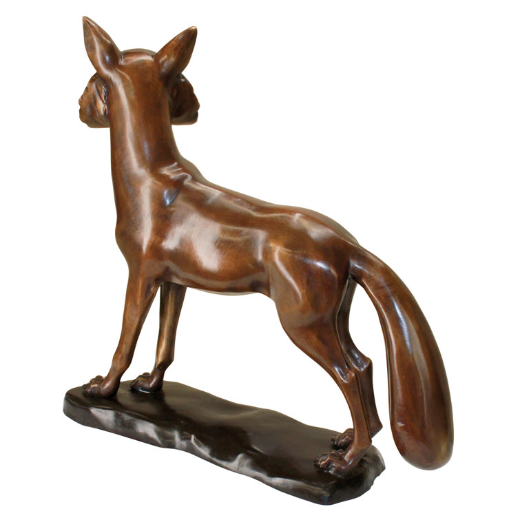 Wary Standing Fox Bronze Garden Statue with Sepia Patina