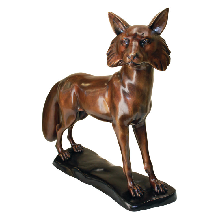 Wary Standing Fox Bronze Garden Statue with Sepia Patina