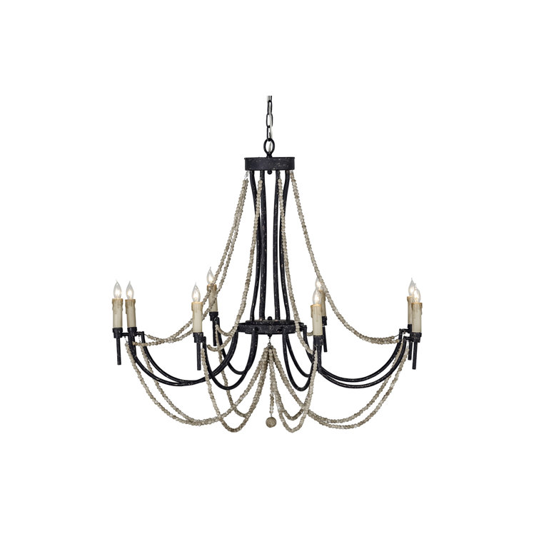Rustic Black Beaded 8-Light Empire Chandelier with Wax Drip Detail