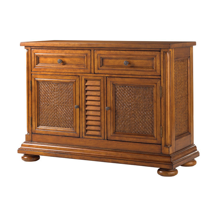 Warm Umber Traditional Server with Herringbone Woven Cane
