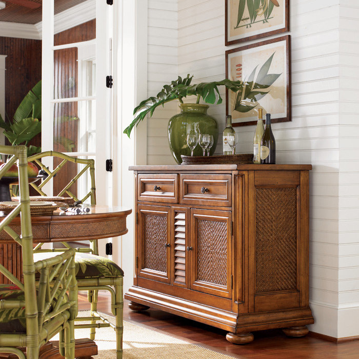Warm Umber Traditional Server with Herringbone Woven Cane
