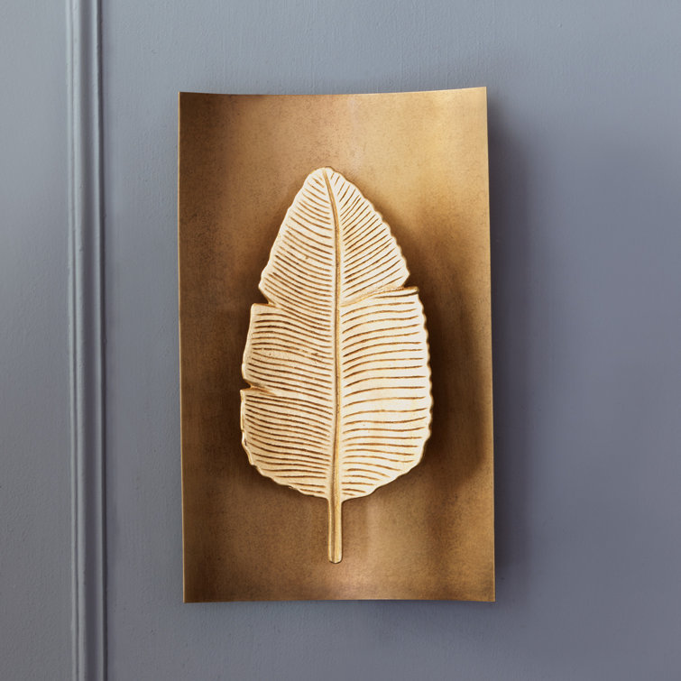 Aged Brass and Gold Banana Leaf Wall Sconce