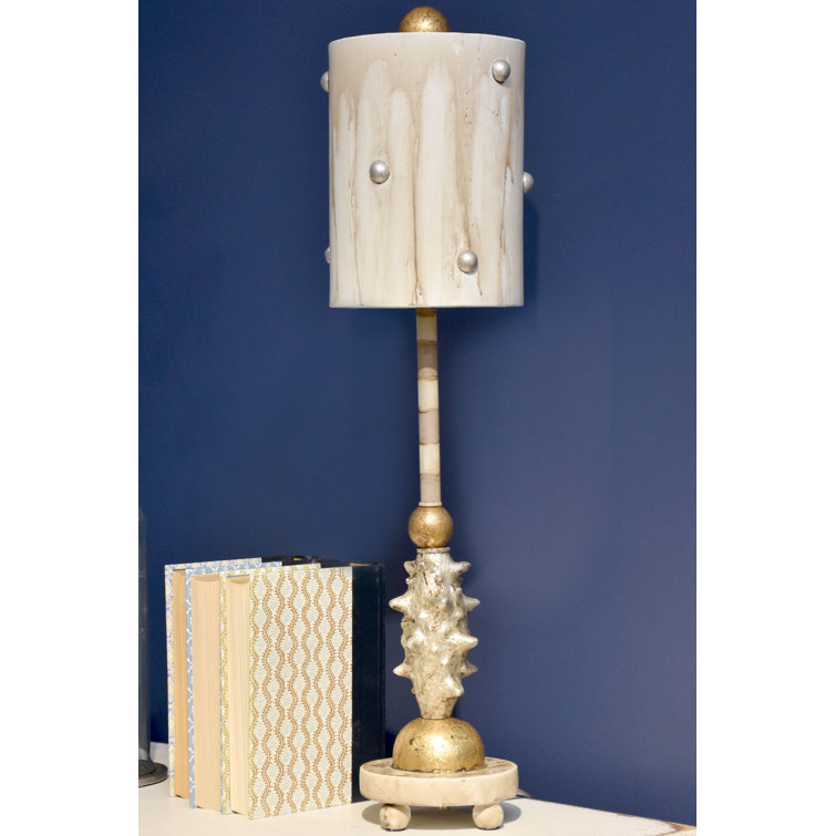 Elegant Cream and Silver Leaf Striped Table Lamp with Parchment Shade