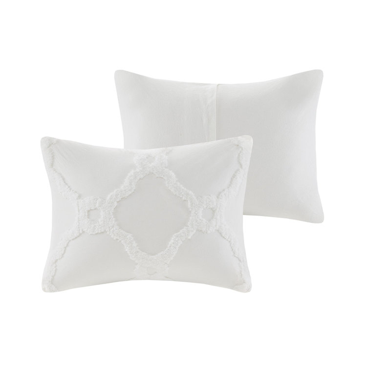 Full White Cotton Tufted Geometric Comforter Set
