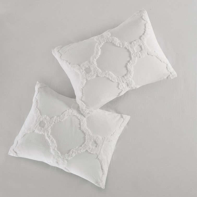 Full White Cotton Tufted Geometric Comforter Set