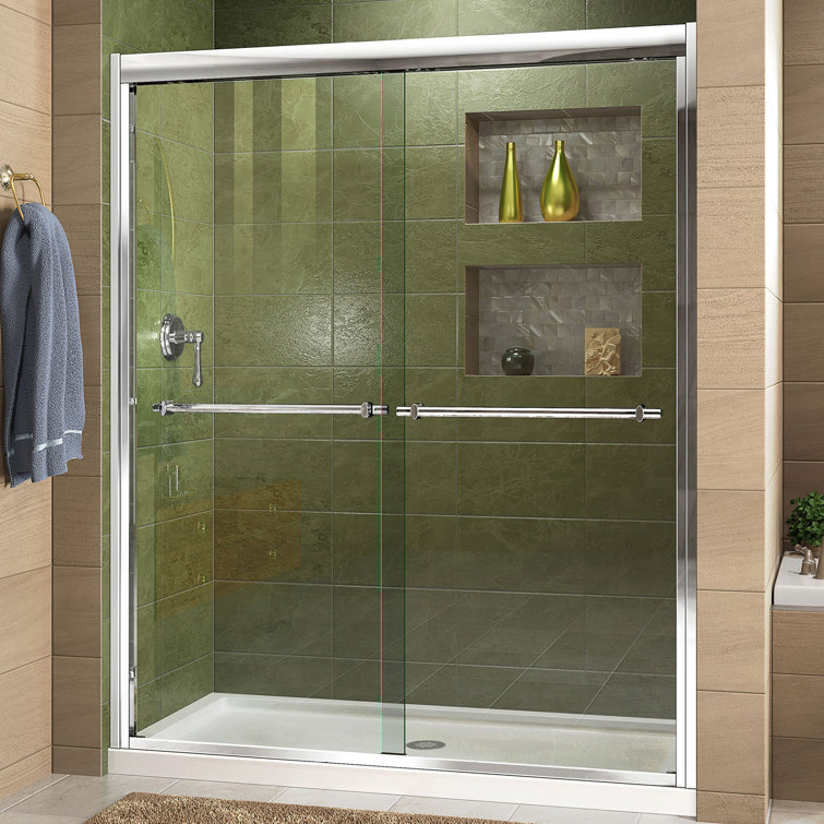 Duet 60" Frameless Clear Glass Sliding Shower Door with Brushed Nickel Finish