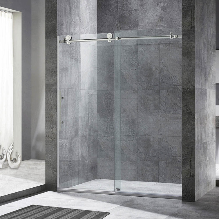 Brushed Nickel Frameless Sliding Shower Door with Clear Glass