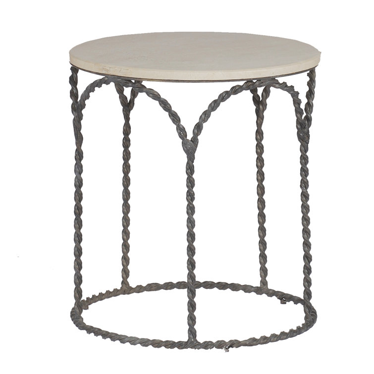 Bradley 19.5" Gray Stone and Metal Round End Table