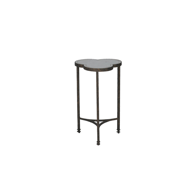 Antique Eglomise Mirror and Iron Trefoil End Table