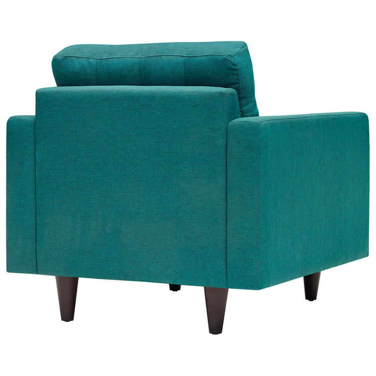 Empress Teal 35.5" Tufted Fabric Armchair with Solid Wood Legs