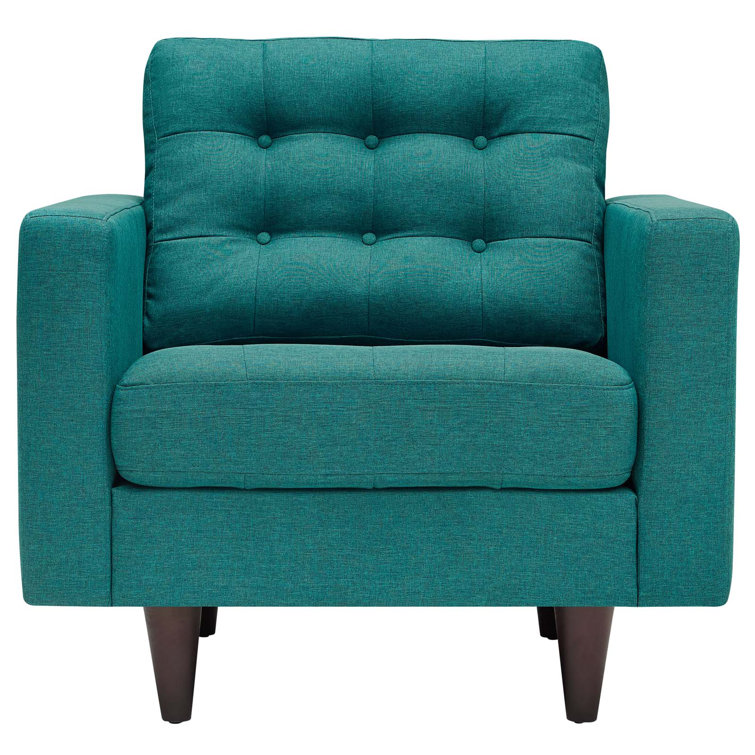 Empress Teal 35.5" Tufted Fabric Armchair with Solid Wood Legs