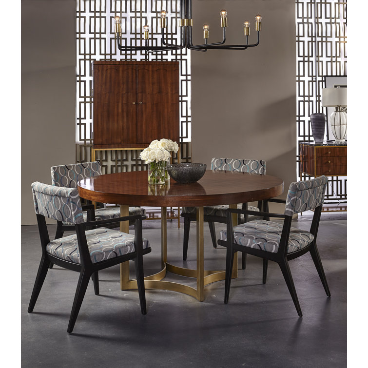 Mid-Century Modern Round Walnut Dining Table with Brass Base