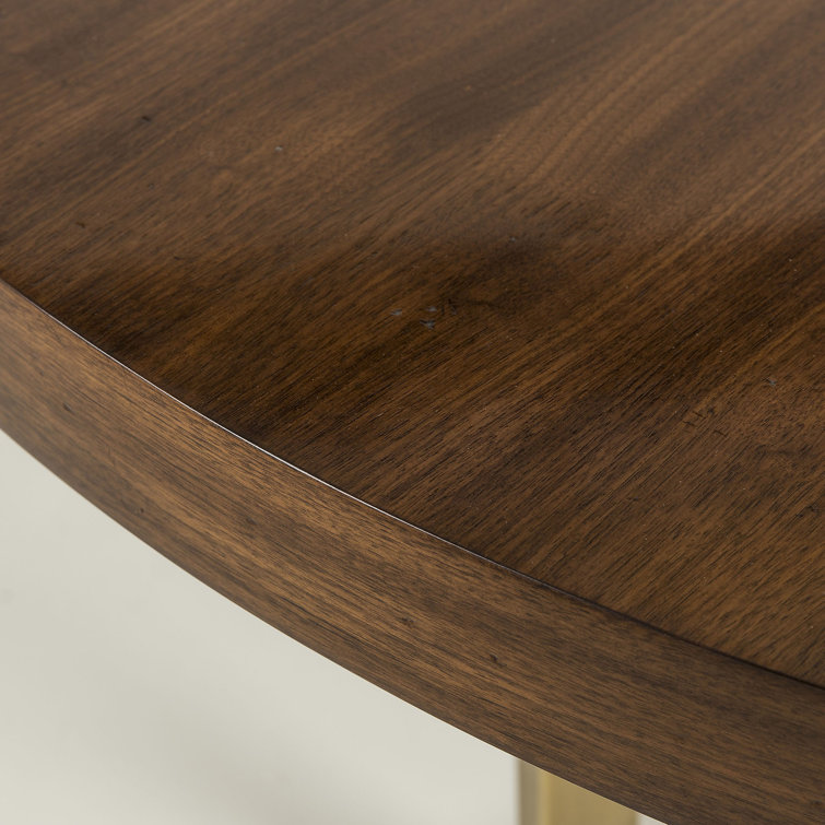 Mid-Century Modern Round Walnut Dining Table with Brass Base