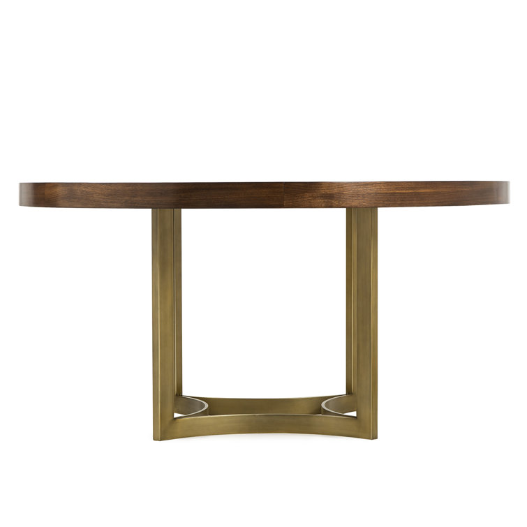 Mid-Century Modern Round Walnut Dining Table with Brass Base