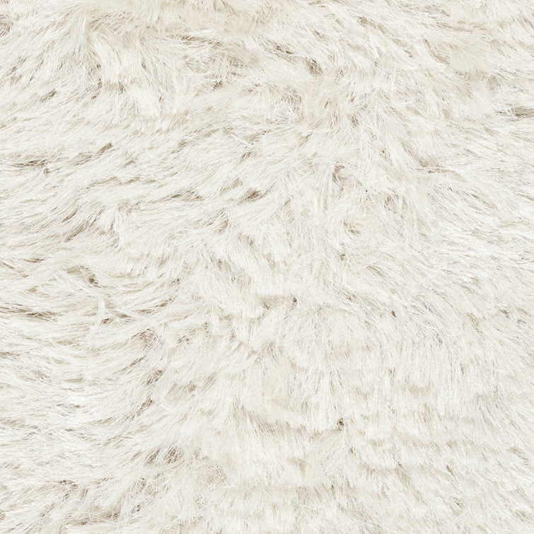 Ivory Plush Shag Hand Woven Polyester Rug 2' x 3'