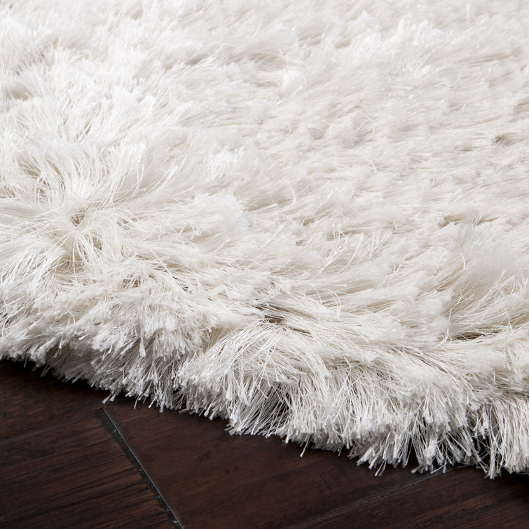 Ivory Plush Shag Hand Woven Polyester Rug 2' x 3'