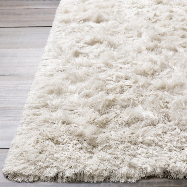 Ivory Plush Shag Hand Woven Polyester Rug 2' x 3'
