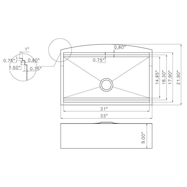 33-Inch Brushed Stainless Steel Farmhouse Workstation Sink