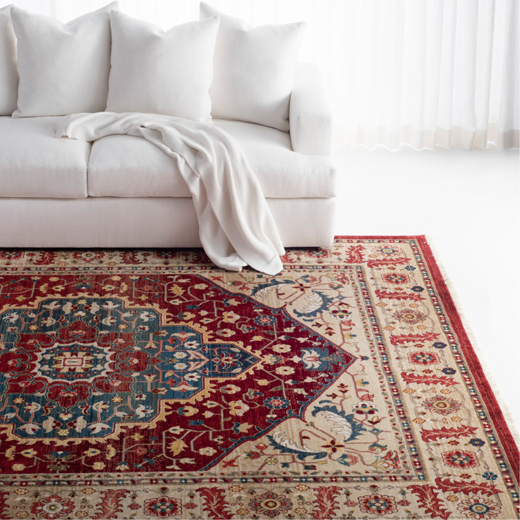 Beige and Red Synthetic Hand-knotted Oriental Rug, 8' x 10'