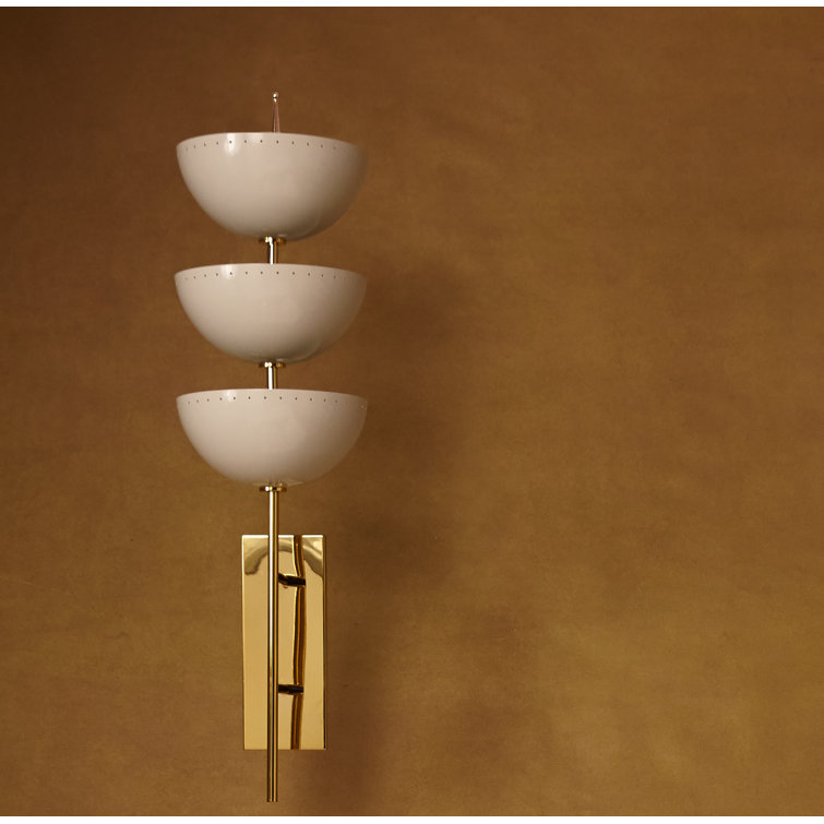 Ivory and Gold Brass 3-Light Wall Sconce