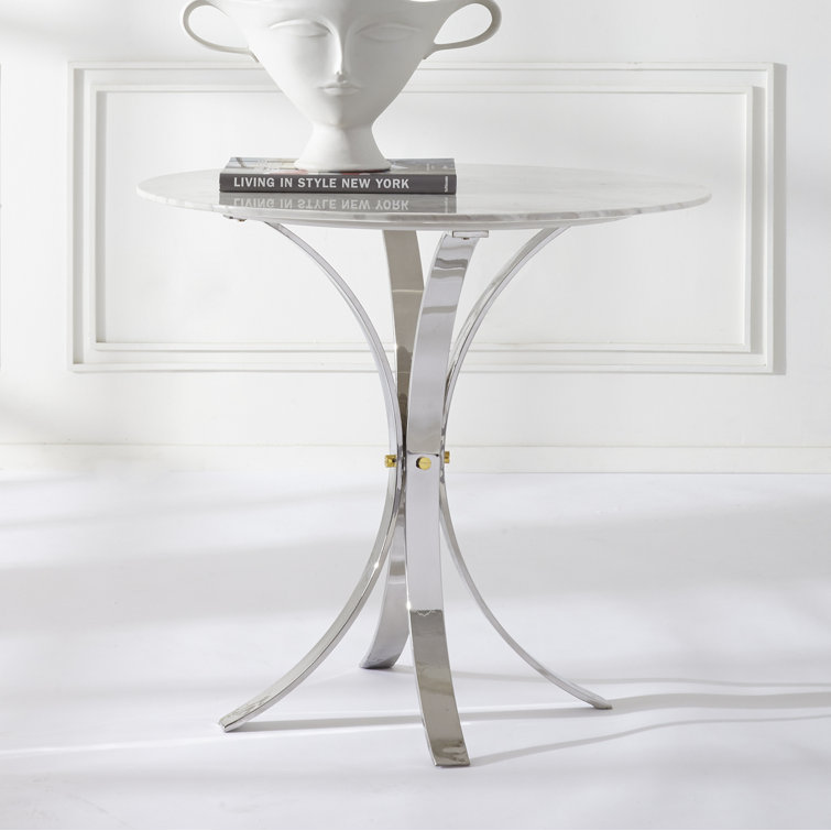Electrum 32" White Marble Top Cafe Dining Table with Polished Nickel Legs