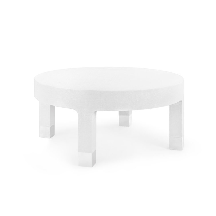 White Linen and Silver Round Coffee Table