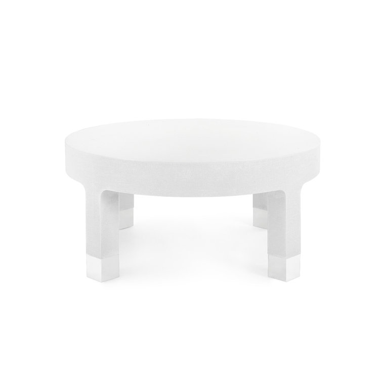 White Linen and Silver Round Coffee Table