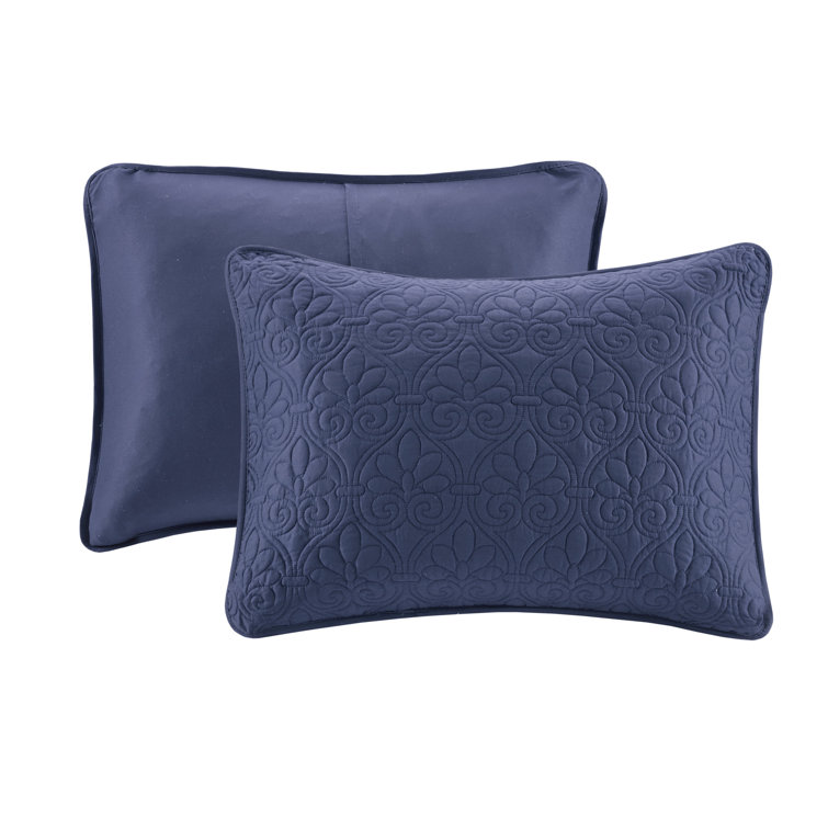 Navy King-Size Reversible Microfiber Bedspread Set with Classic Stitch