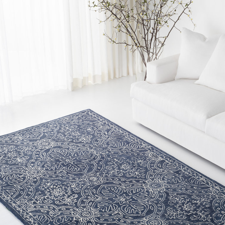 Navy and Ivory Tufted Wool 9' x 12' Area Rug