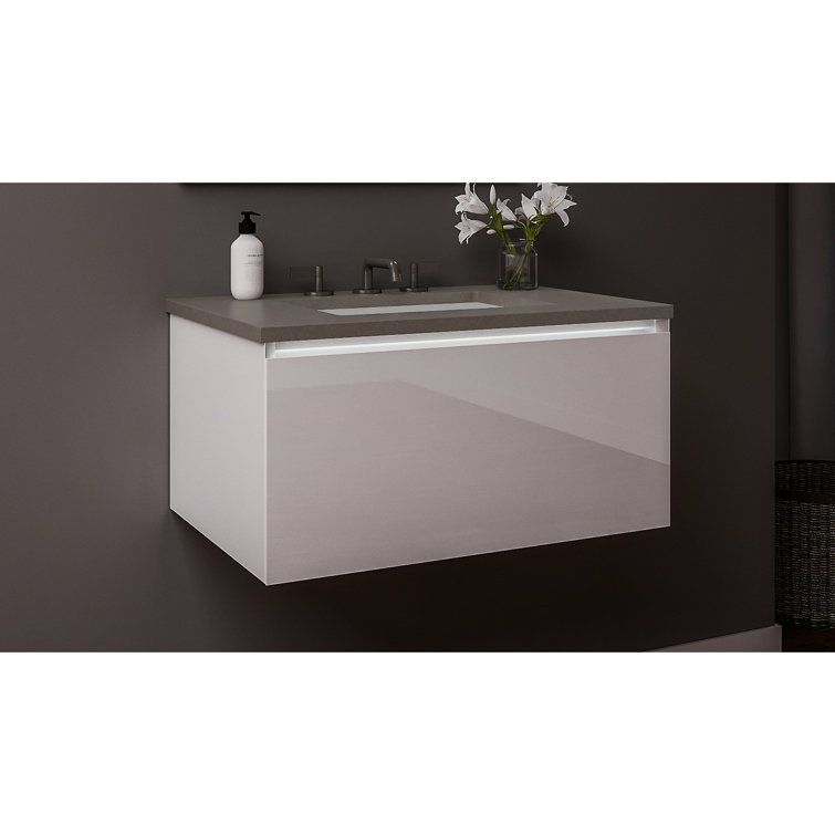 Modern White and Gray Quartz Wall-Mounted Vanity Set