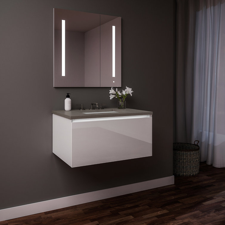 Modern White and Gray Quartz Wall-Mounted Vanity Set