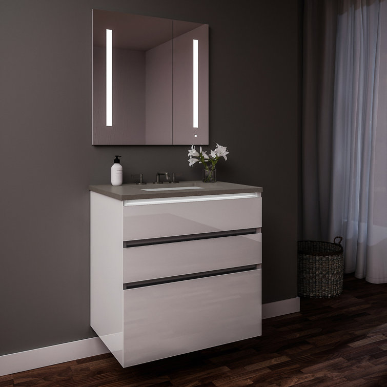 Sleek White and Stone Gray 31" Wall-Mounted Single Vanity Set