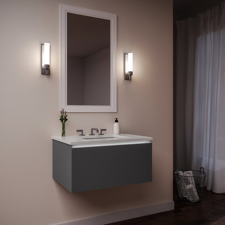 Matte Gray and White Quartz Wall-Mounted Single Vanity Set