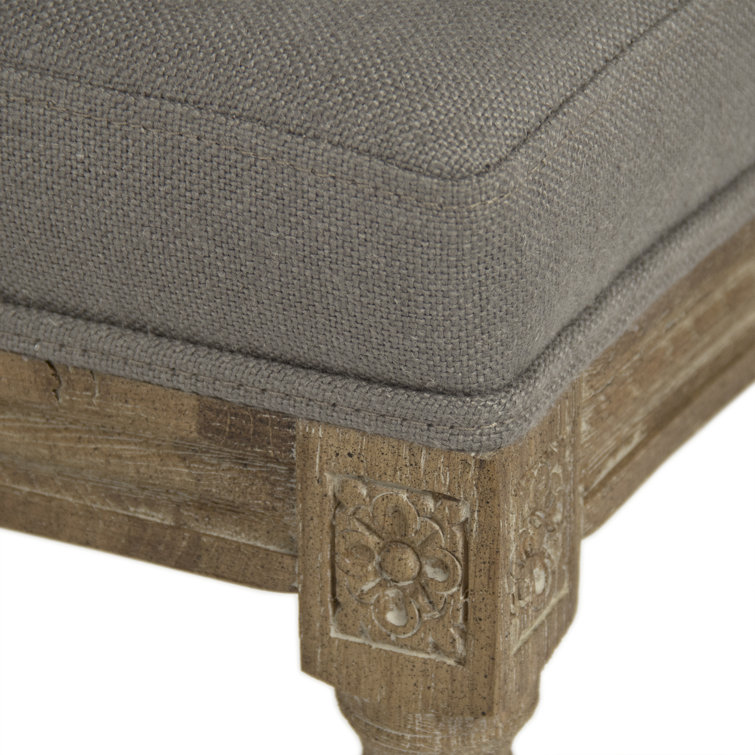 Gray Linen and Limed Oak Round Back Counter Stool