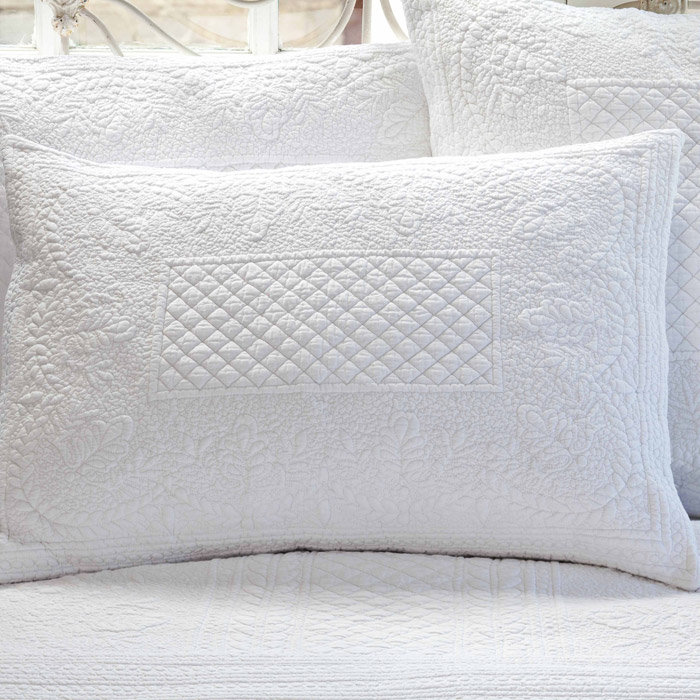 Abigail White Cotton Standard Sham with Intricate Embroidery