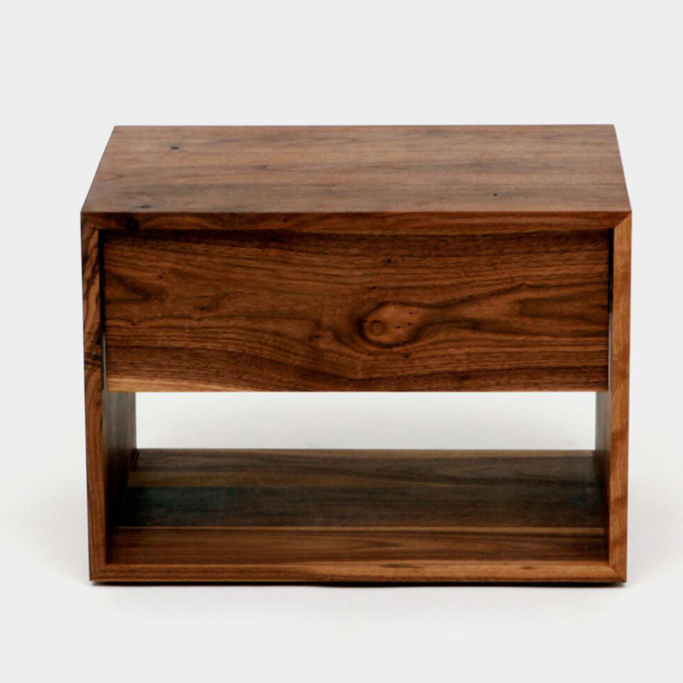 Walnut Solid Wood Nightstand with Drawer and Shelf