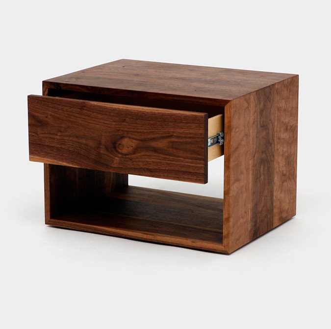 Walnut Solid Wood Nightstand with Drawer and Shelf
