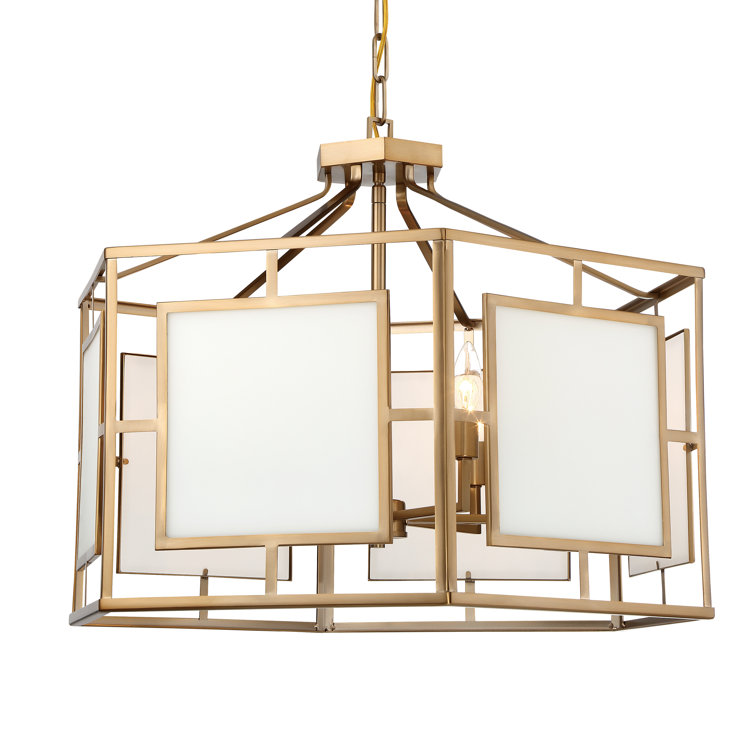 Vibrant Gold 6-Light Drum Chandelier with Glass Panels