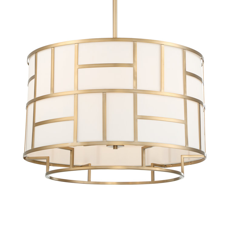 Vibrant Gold 6-Light Chandelier with White Silk Shade