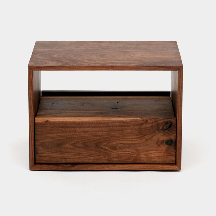 Walnut Solid Wood Nightstand with Drawer and Shelf